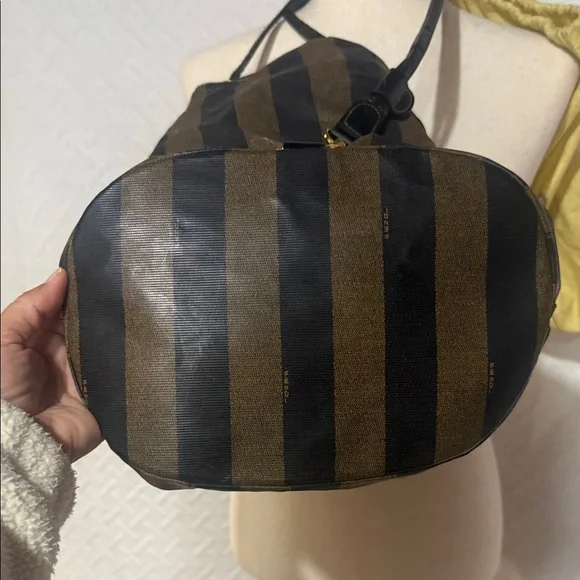 Vintage Fendi Chic Striped Black and Brown Women's Backpack - Picture 3 of 13
